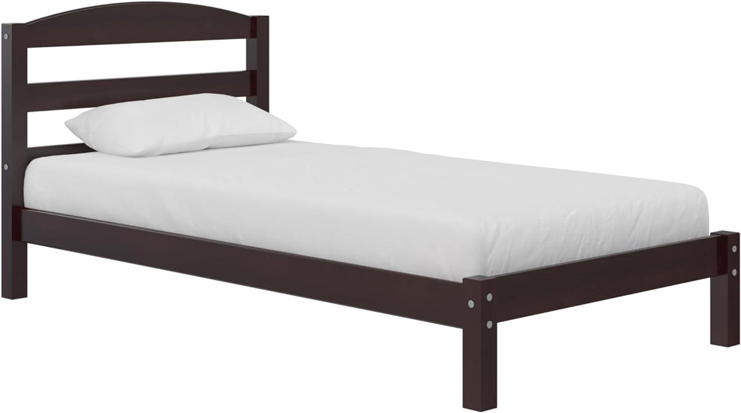 Espresso Pine Twin Platform Bed with Upholstered Headboard