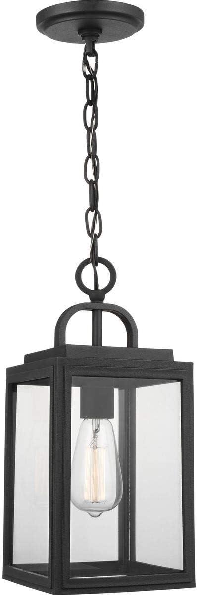 Progress Lighting Grandbury 1-Light Outdoor Hanging Lantern, Black, Clear Glass, DURASHIELD