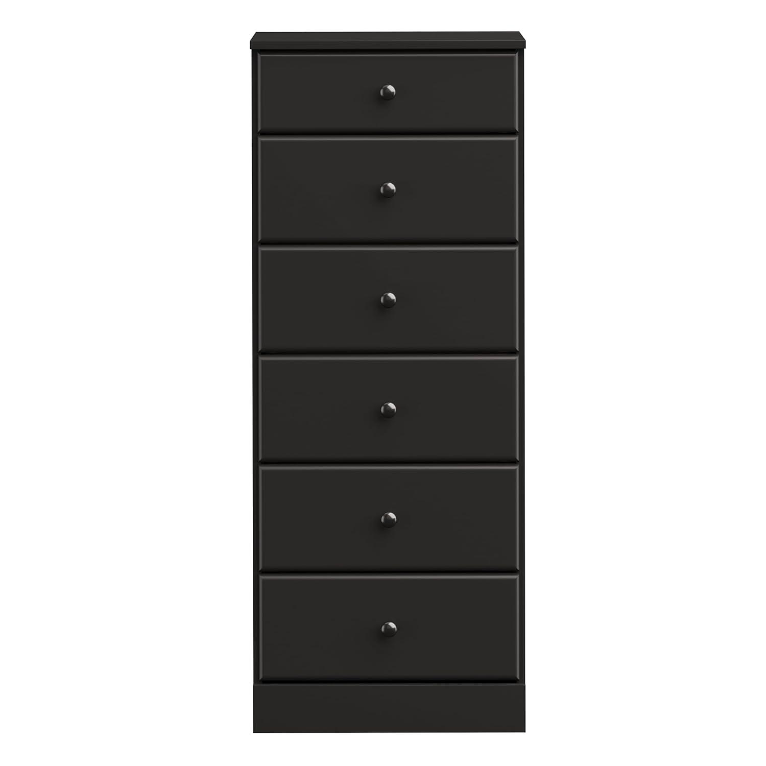 Astrid 6 Drawer Tall Chest Black - Prepac: Space-Saving Vertical Storage for Bedroom
