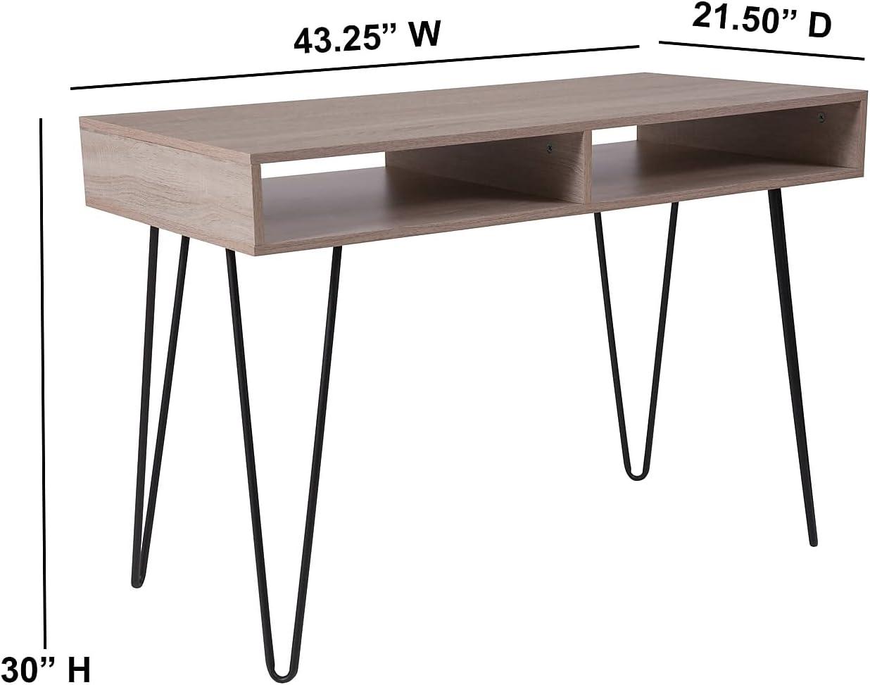 Franklin Mid-Century Modern Oak Finish Desk with Black Metal Legs