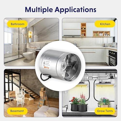 iPower 6 Inch Inline Duct Fan 240 CFM, HVAC Booster Exhaust Ventilation Fan with Low Noise for Basements, Bathrooms, Grow Tents, Kitchens and Attics, Silver
