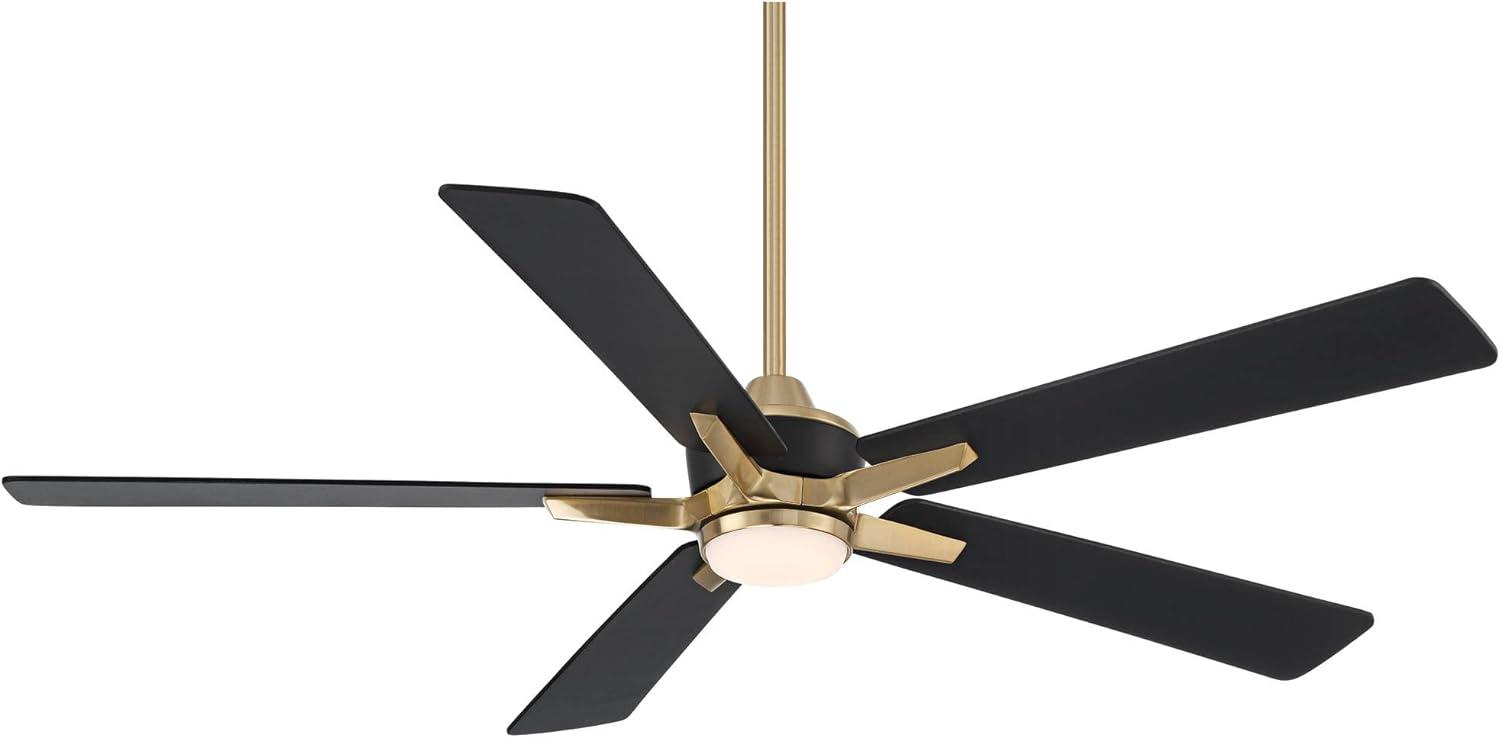 52" Casa Vieja Modern Indoor Outdoor Ceiling Fan with Dimmable LED Light Remote Control Soft Brass Black Damp Rated for Patio Exterior House Porch