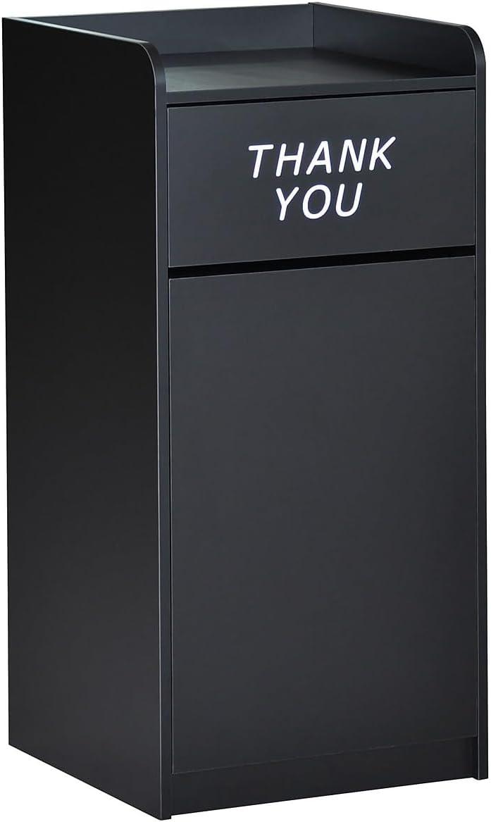 Black Wood Tray Top Trash Receptacle with Thank You Text