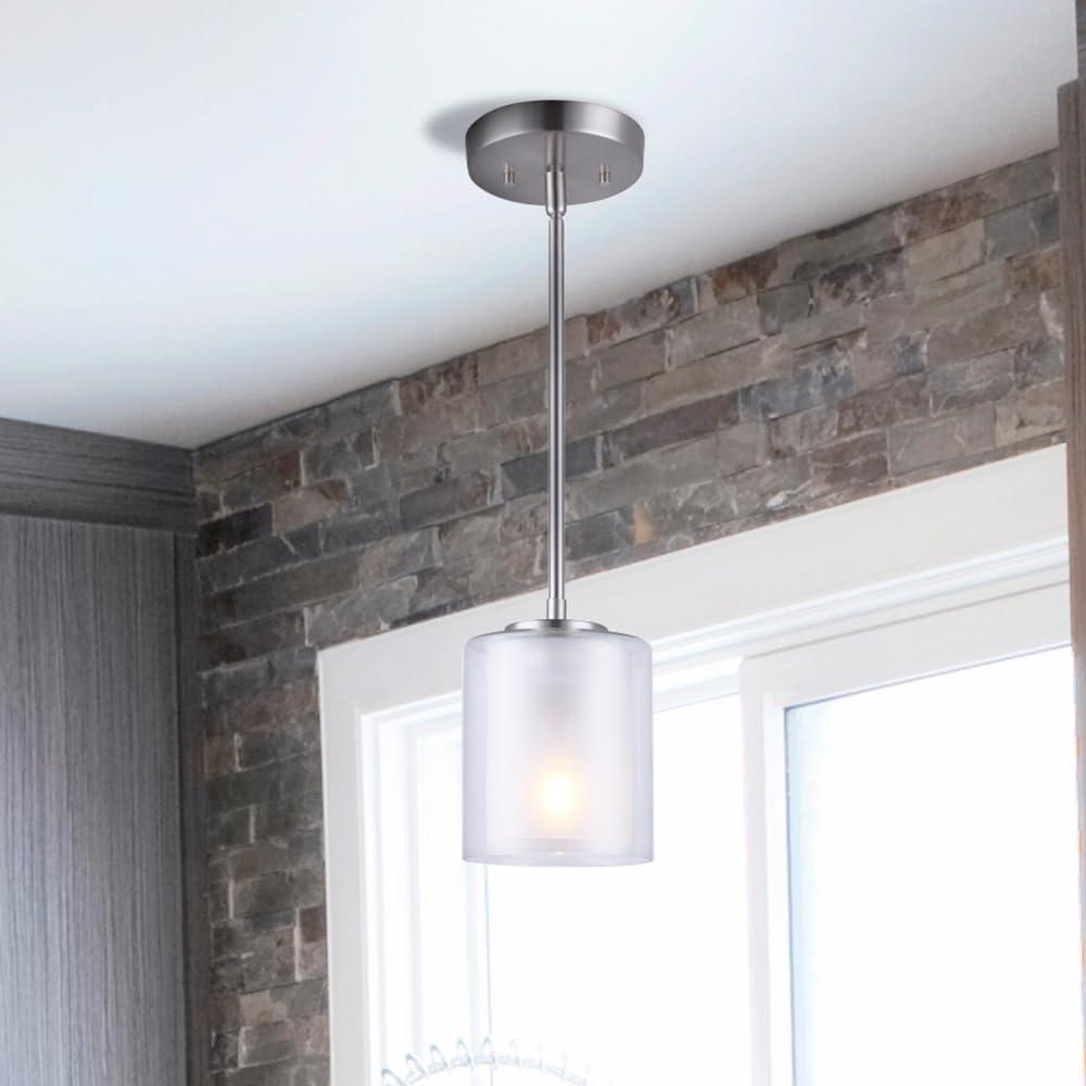 Mini Brushed Nickel Glass Pendant Light with Adjustable Height