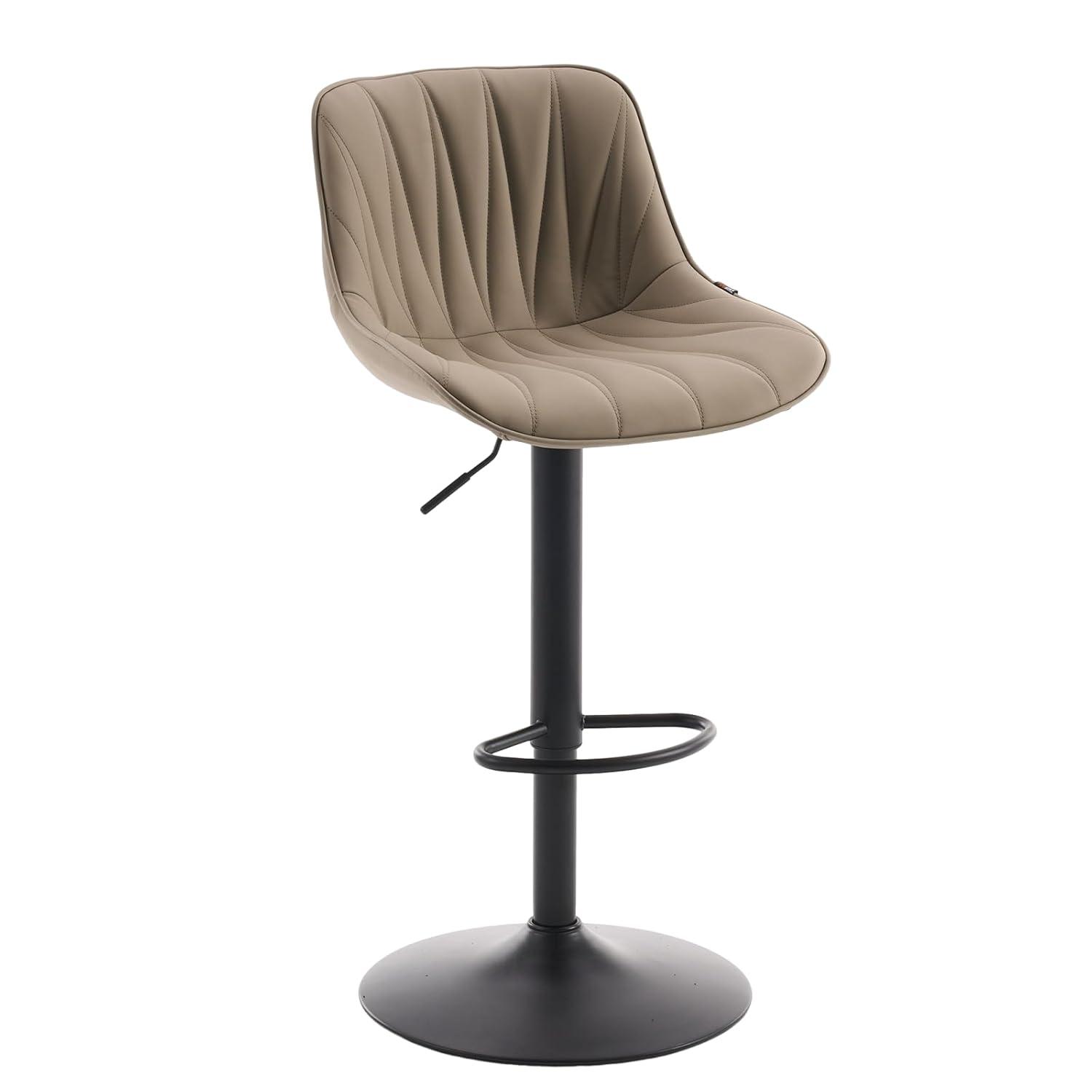 Khaki Adjustable Swivel Faux Leather Bar Stools with Metal Base