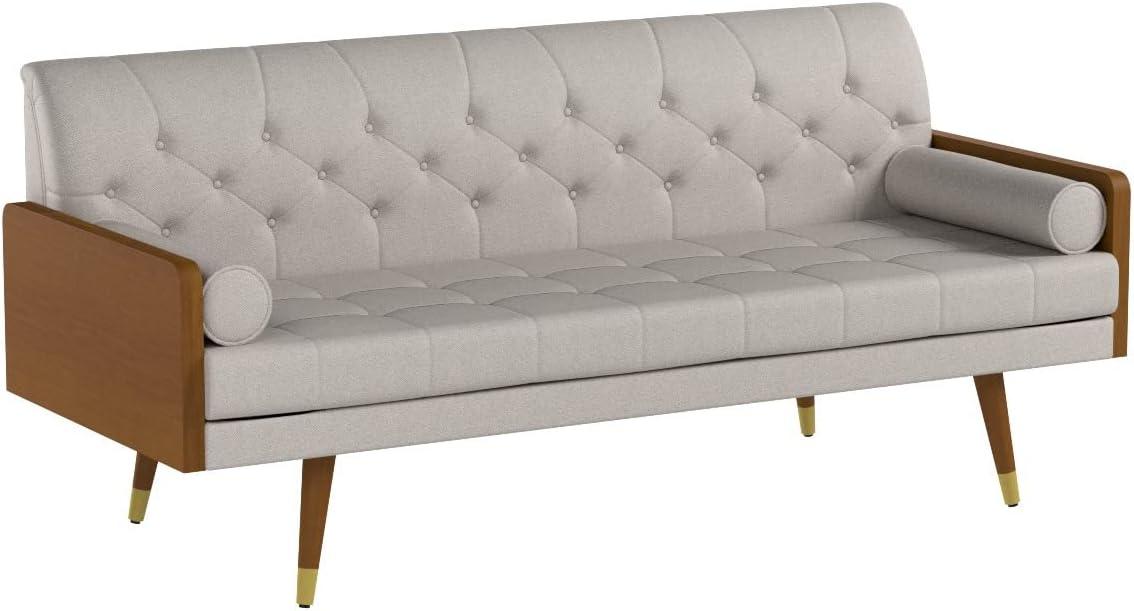 Aidan Mid-Century Modern Tufted Beige Fabric Sofa