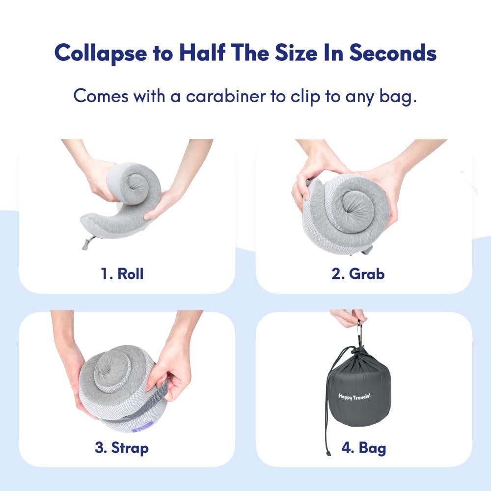 C CUSHION LAB Travel Pillow, Award-Winning Patented Ergonomic Design for Chin & Neck Support Memory Foam Neck Pillow, Compact Airplane Pillow for Traveling, Flight, Car (Navy, Medium)