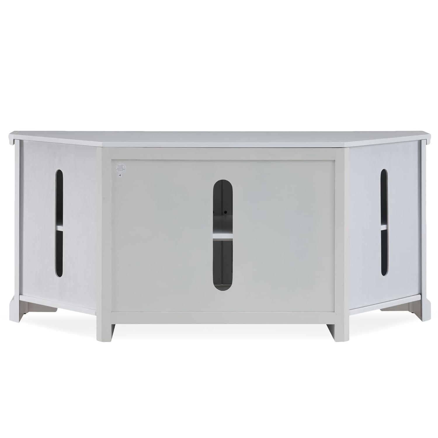 Leick Home 85386 Corner TV Stand with Enclosed Storage For 65" TV's, White