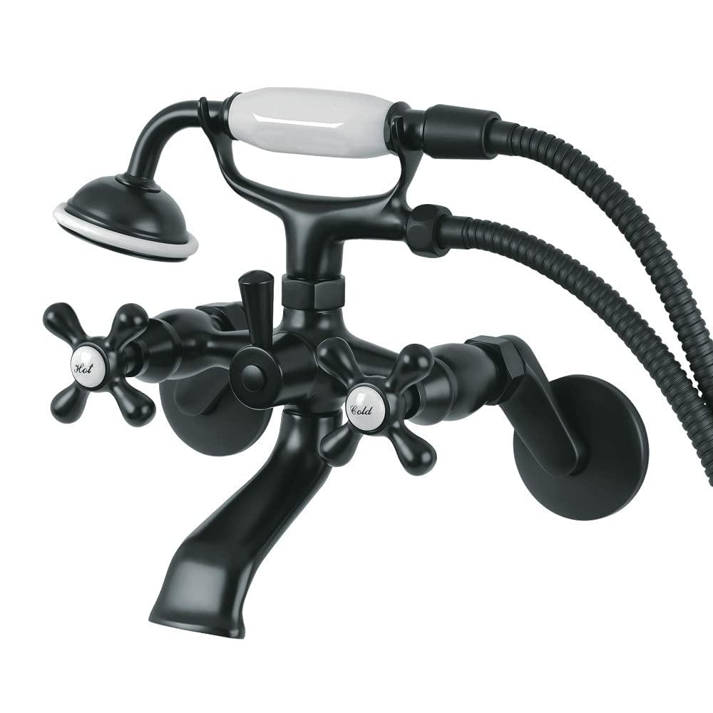 Kingston Brass Kingston Two-Handle 2-Hole Wall Mount Clawfoot Tub Faucet with Hand Shower