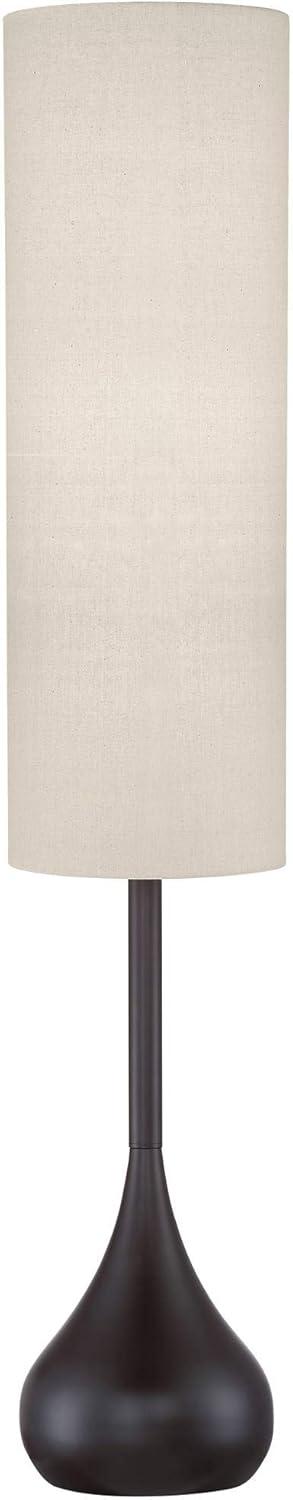 Possini Euro Design Mid Century Modern Floor Lamp 62" Tall Bronze Metal Droplet Off White Cream Cylinder Shade for Living Room Reading