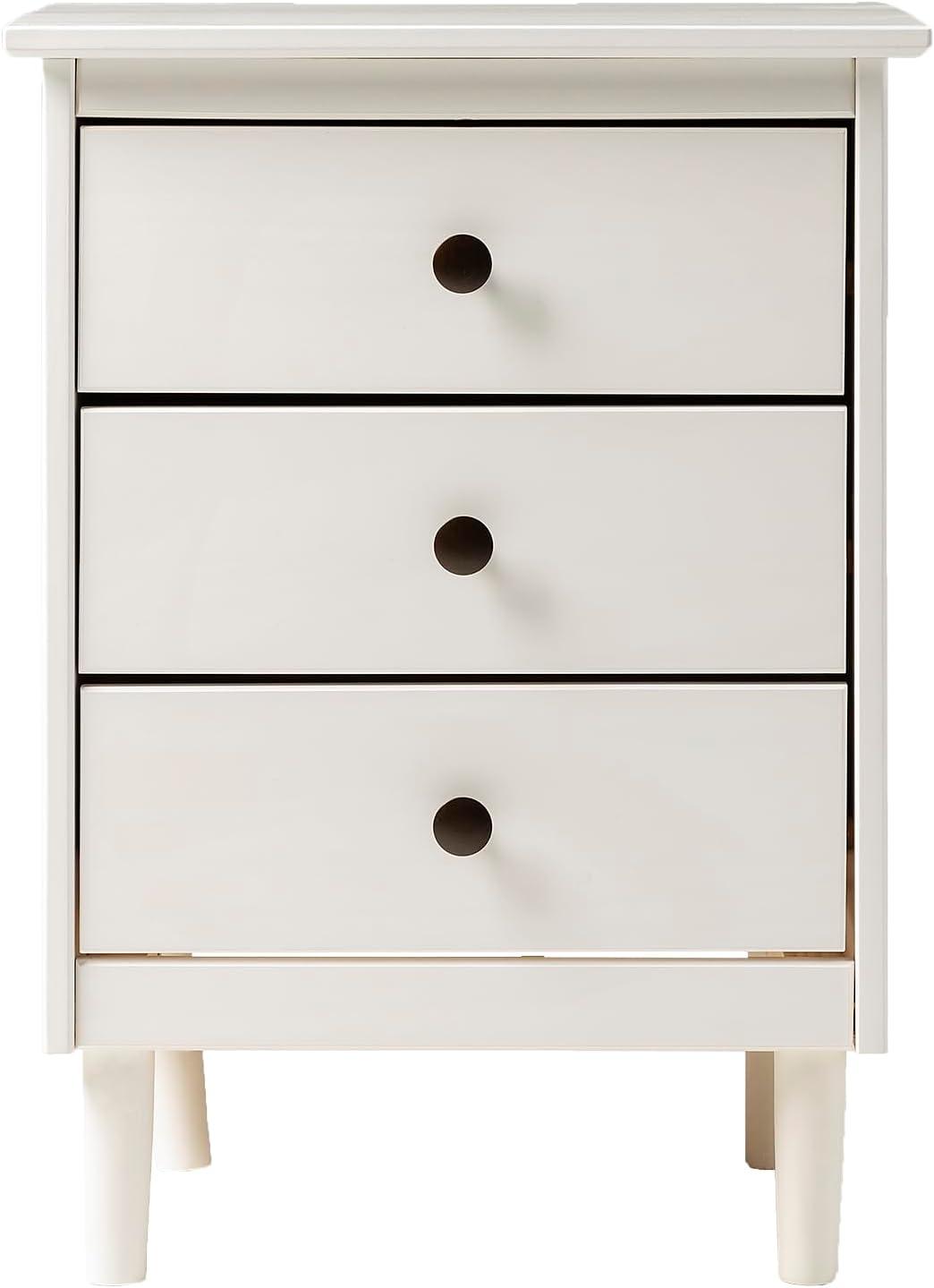 Modern White Painted 3-Drawer Solid Pine Nightstand