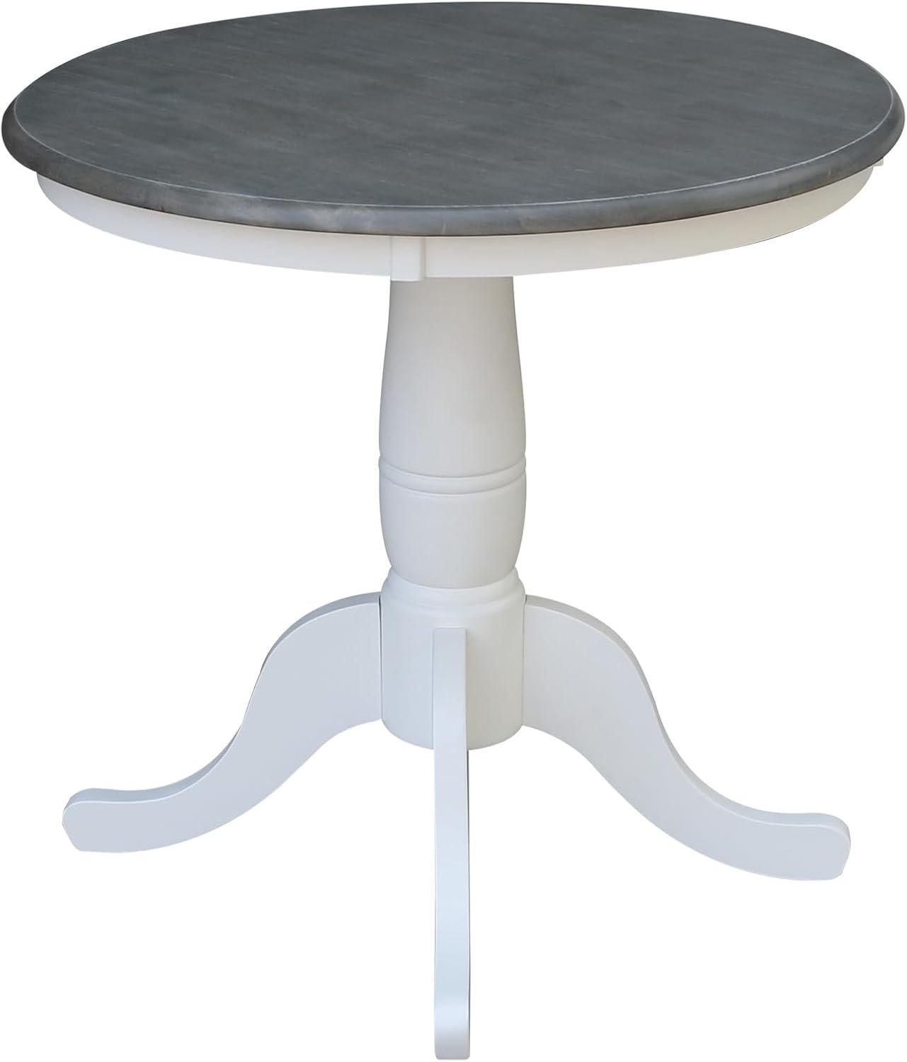 29" Dining Height Ronin Round Pedestal Table White/Heather Gray - International Concepts: Solid Wood, Small Space