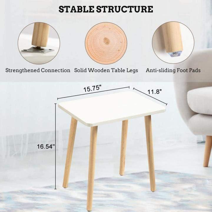 FORAOFUR White End Tables Set of 2, Small Side Tables Accent Tables Living Room, Boho Side Table with Wooden Legs, Easy Assembly