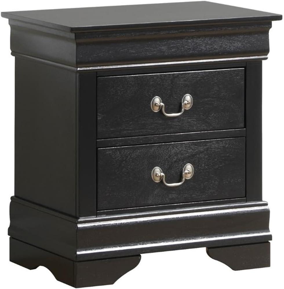 Glory Furniture Louis Phillipe 2 Drawer Nightstand in Black