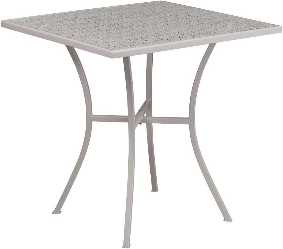 28" Square Light Gray Indoor-Outdoor Steel Bar Table