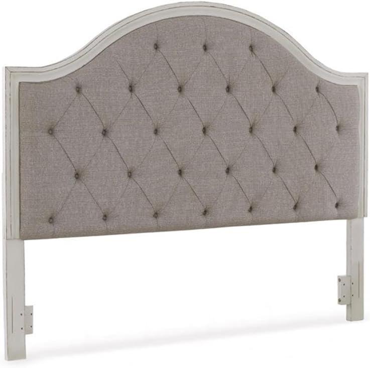 King Beige and White Tufted Upholstered Panel Headboard