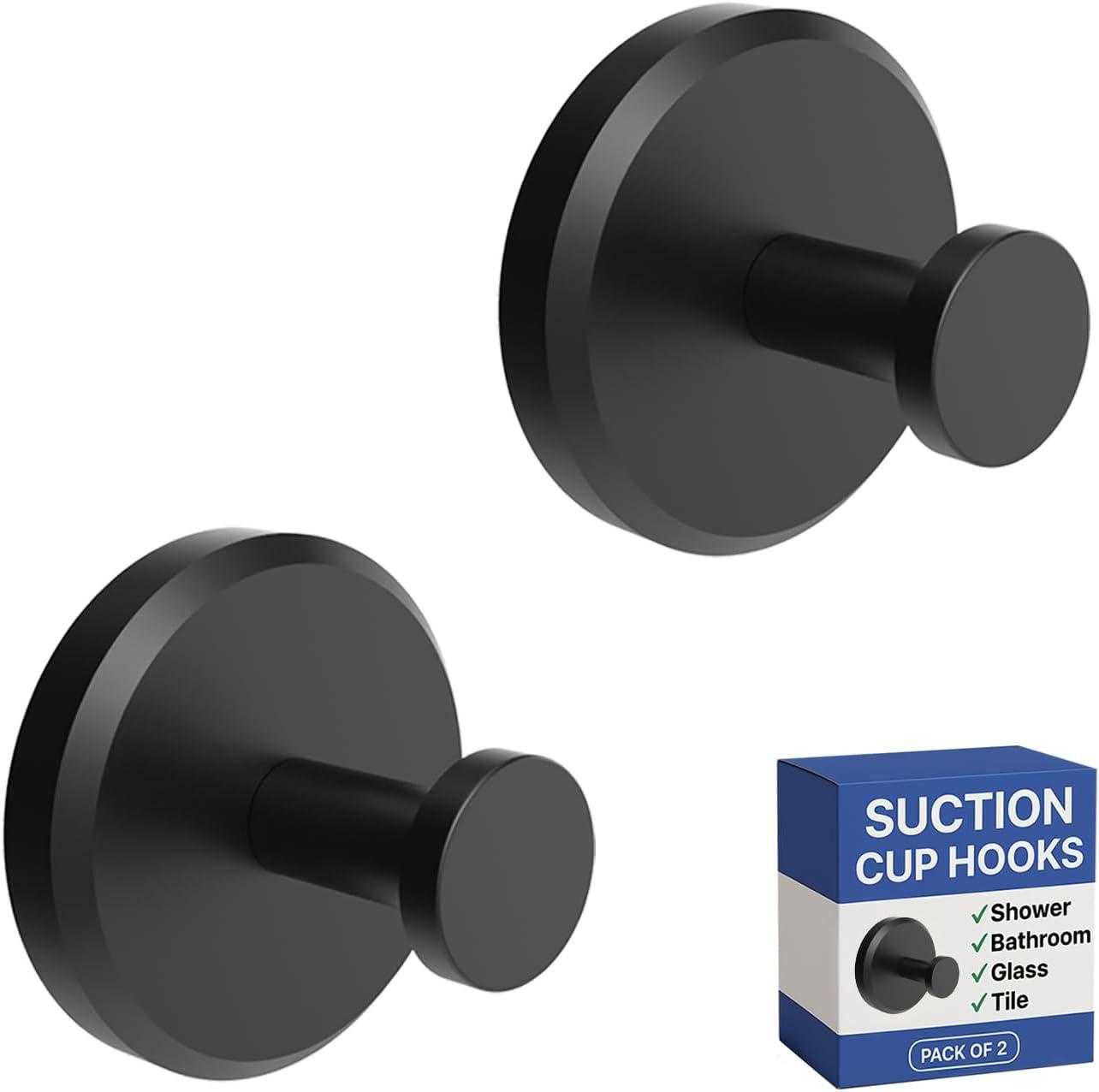 DEJUPE Suction Cup Hooks for Shower, Bathroom, Kitchen, Glass Door, Mirror, Tile – Loofah, Towel, Coat, Bath Robe Hook Holder for Hanging up to 15 lbs – Waterproof & Rustproof, Chrome (2-Pack)