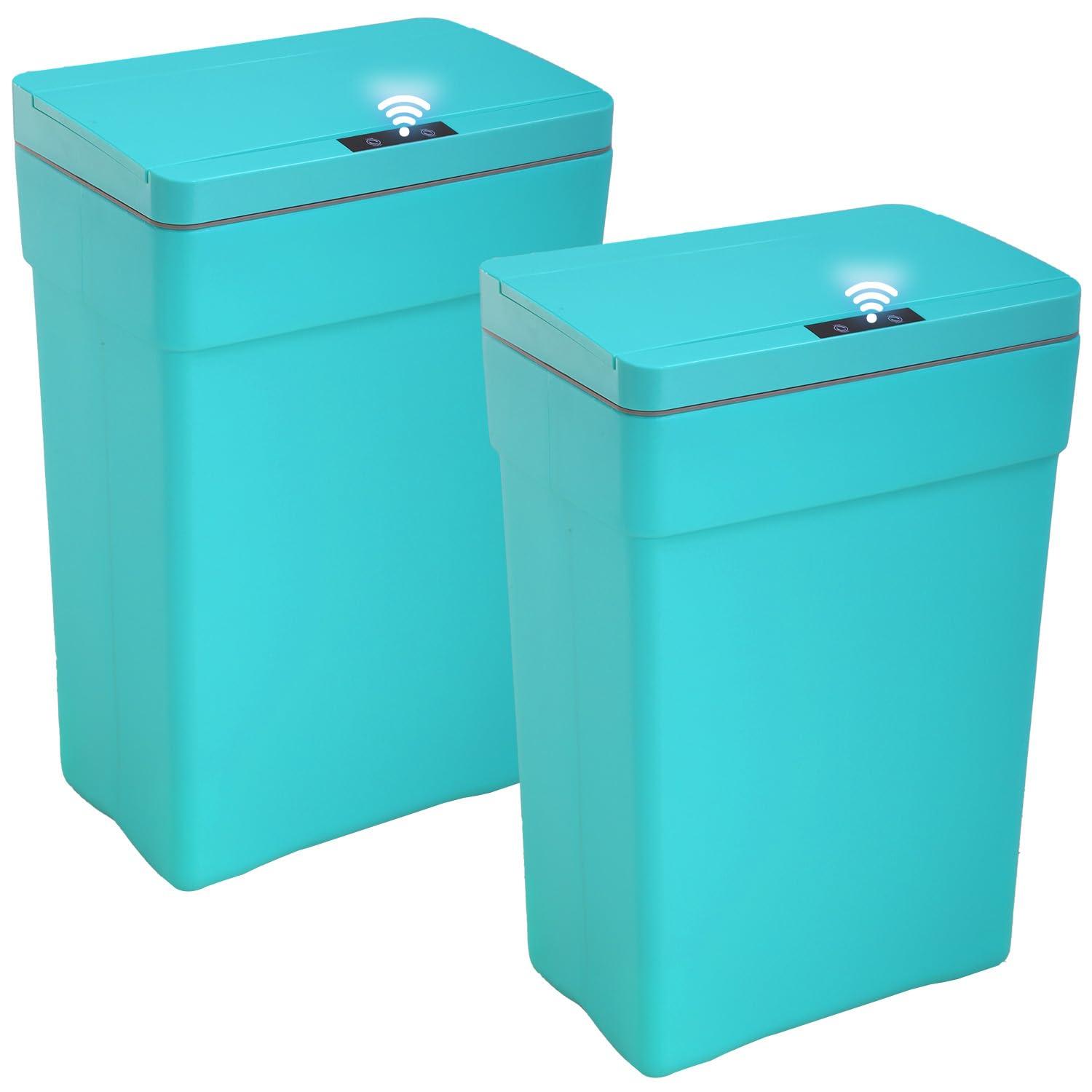 CL.HPAHKL 13 Gallon Touch Free Automatic Trash Can with Lid, Plastic Motion Sensor Kitchen Garbage Can, Touchless Trashcan Trash Bin for Bathroom, Office, Home, Blue