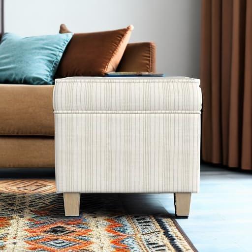 Cole Classics Square Storage Ottoman with Lift Off Top Cream/Marigold Pinstripe - HomePop: Upholstered Bench, Hardwood Frame