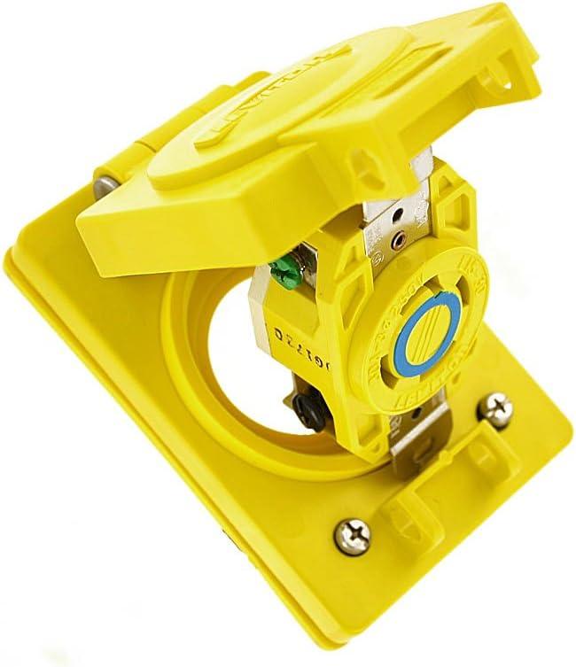 Yellow Thermoplastic Industrial Grade Watertight Outlet with Cover