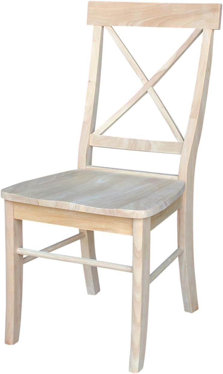 Set of 2 White Cross Back Solid Wood Dining Chairs