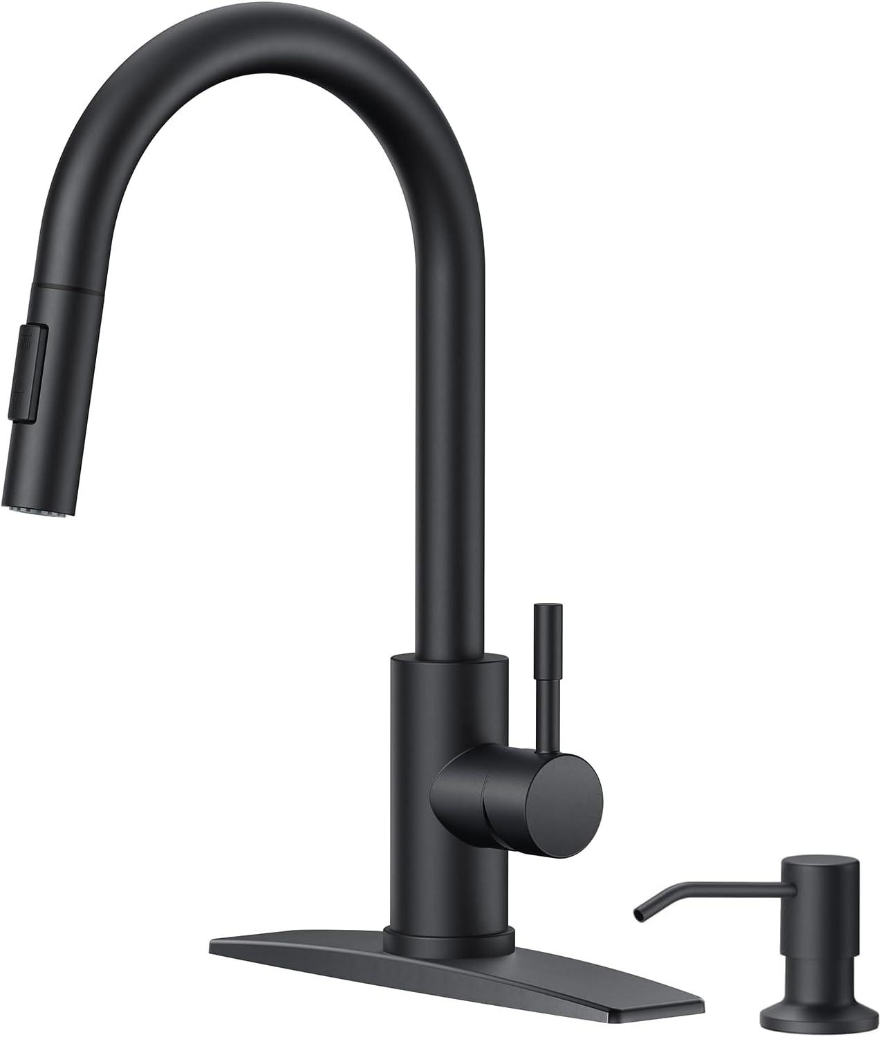 Matte Black Stainless Steel High-Arc Kitchen Faucet with Pull-Out Spray