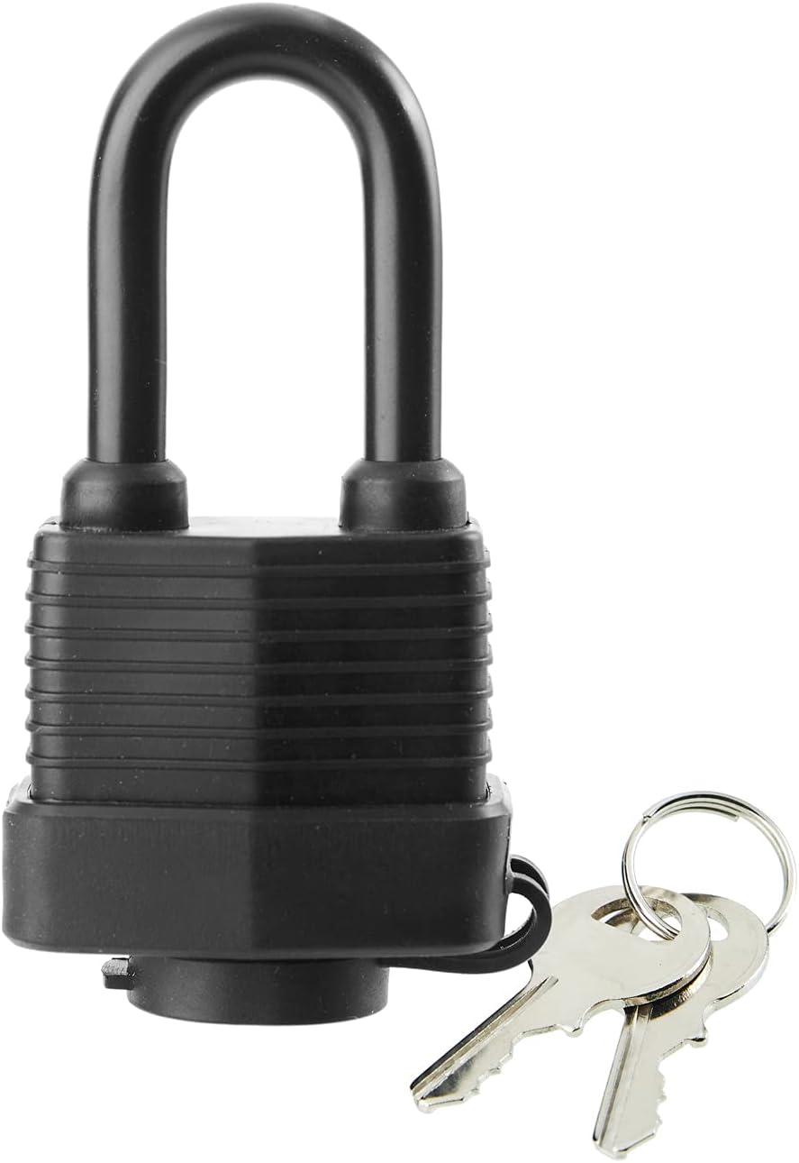 Waterproof Padlocks Keyed Alike for Outdoor use, Covered Heavy Duty Laminated Steel Lock, 1-9/16 Inch. Wide, Long Padlock, Pack of 8