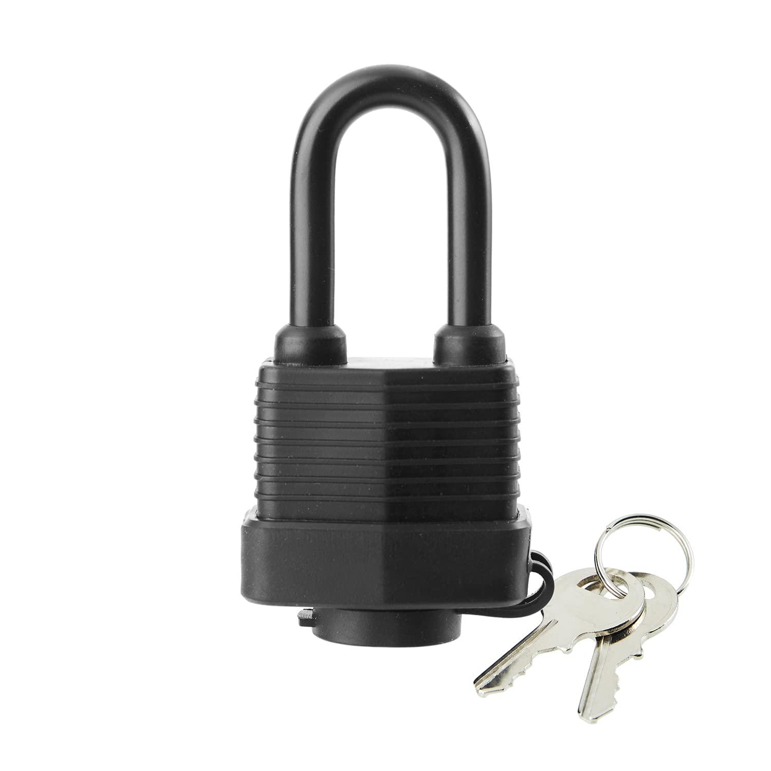 Waterproof Padlocks Keyed Alike for Outdoor use, Covered Heavy Duty Laminated Steel Lock, 1-9/16 Inch. Wide, Long Padlock, Pack of 8