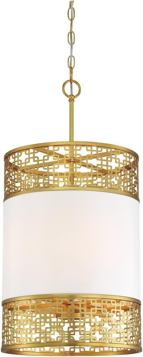 Honey Gold 4-Light Pendant with White Fabric Shade