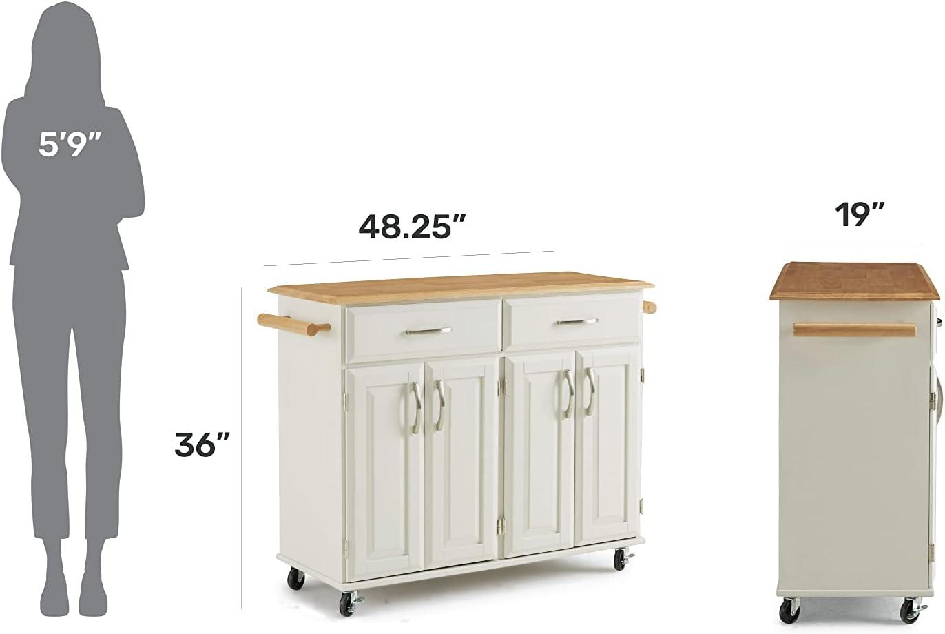 Maple and White Rectangular Kitchen Cart with Storage