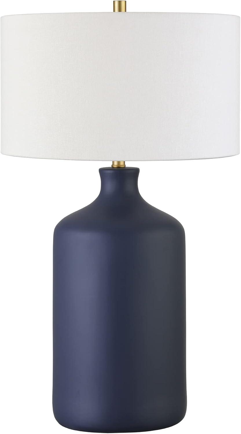 Evelyn&Zoe Sloane 29" Transitional Ceramic Table Lamp with White Drum Fabric Shade