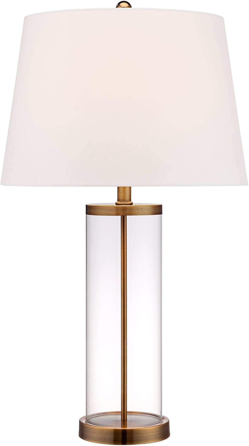 360 Lighting Coastal Table Lamp 26" High Glass Cylinder Gold Fillable White Drum Shade for Living Room Family Bedroom Bedside Nightstand