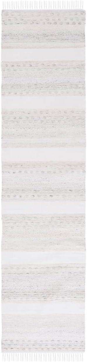 Beige and Ivory Striped Kilim Wool Runner Rug, 2' 3" x 9'