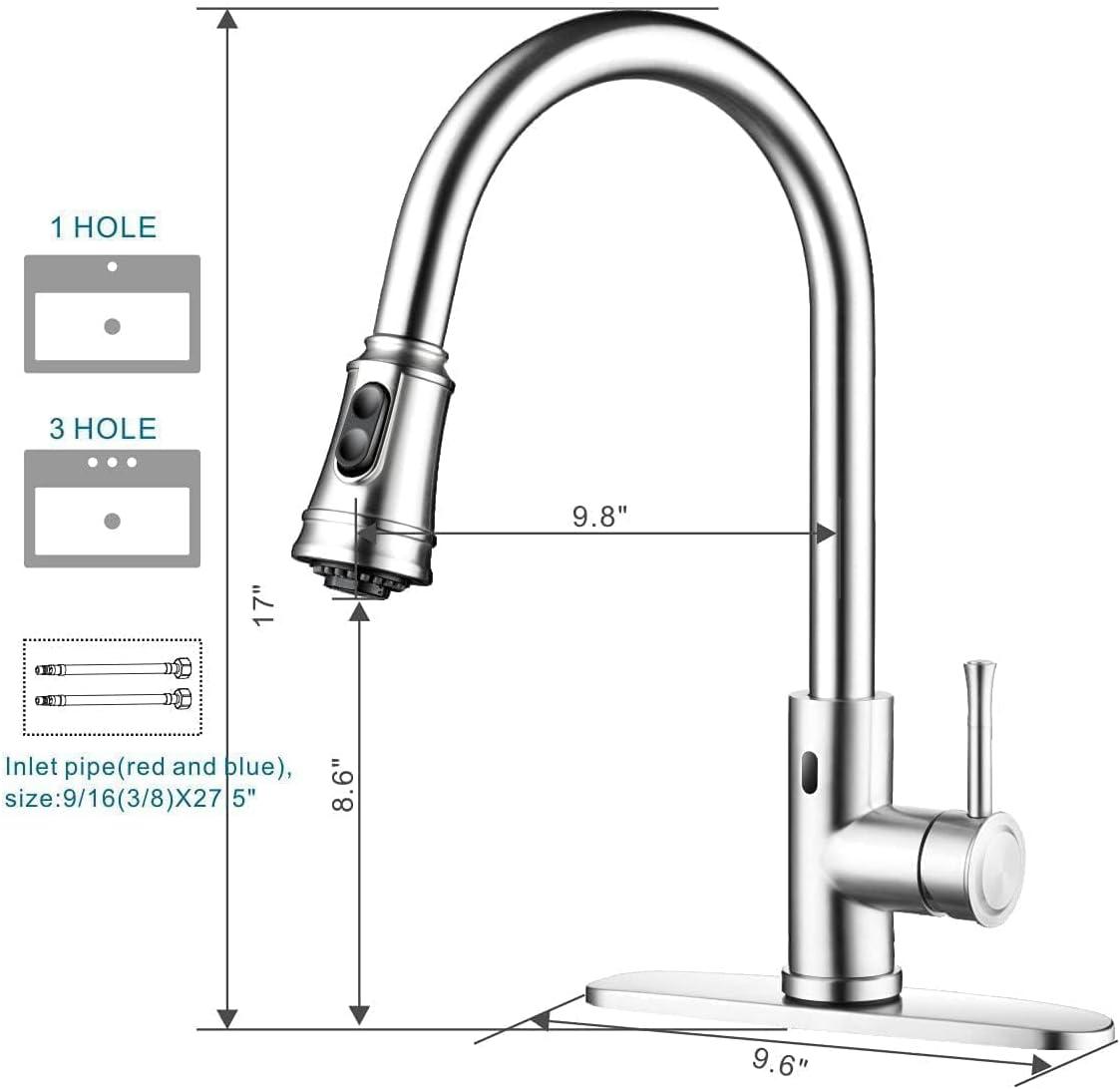 ARCORA Automatic Smart Mobile Motion Sensor Kitchen Sink Faucet with 3 Modes Pull-Down Sprayer AR7100301-MS