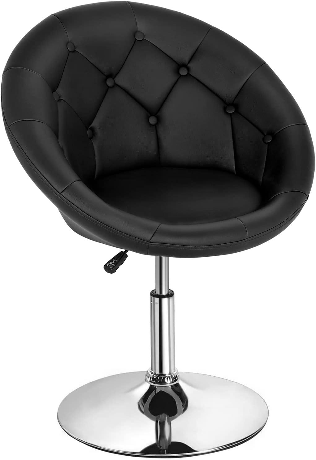 Yaheetech Height Adjustable Swivel Upholstered Round Accent Chair Barrel Chair-Black
