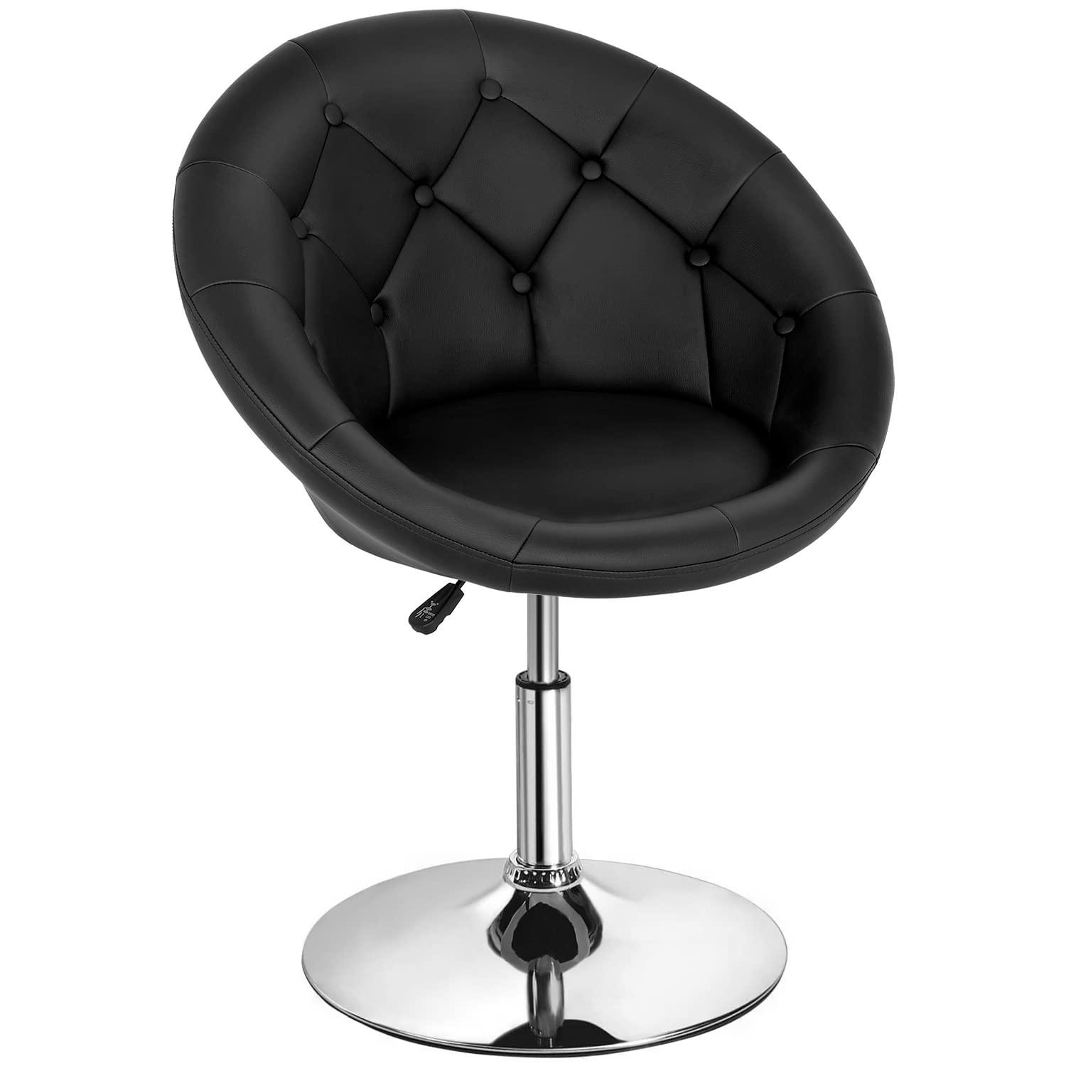Yaheetech Height Adjustable Swivel Upholstered Round Accent Chair Barrel Chair-Black