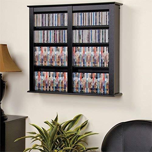 Prepac Double Floating Media Wall Storage in Cherry and Black