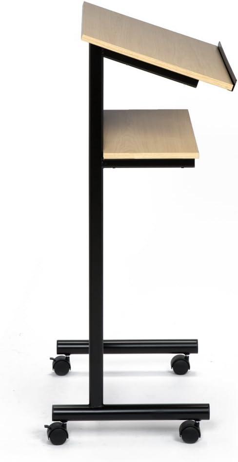 Audio-Visual Direct Lectern (45" H x 17" D x 23" L)- Modern Wood & Metal Podium Wheels -Beech/Black-