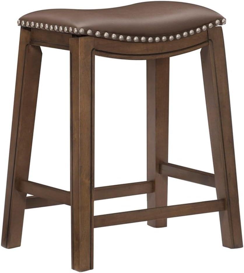 Homelegance 24" Counter Height Wooden Bar Stool Saddle Seat Barstool, Brown