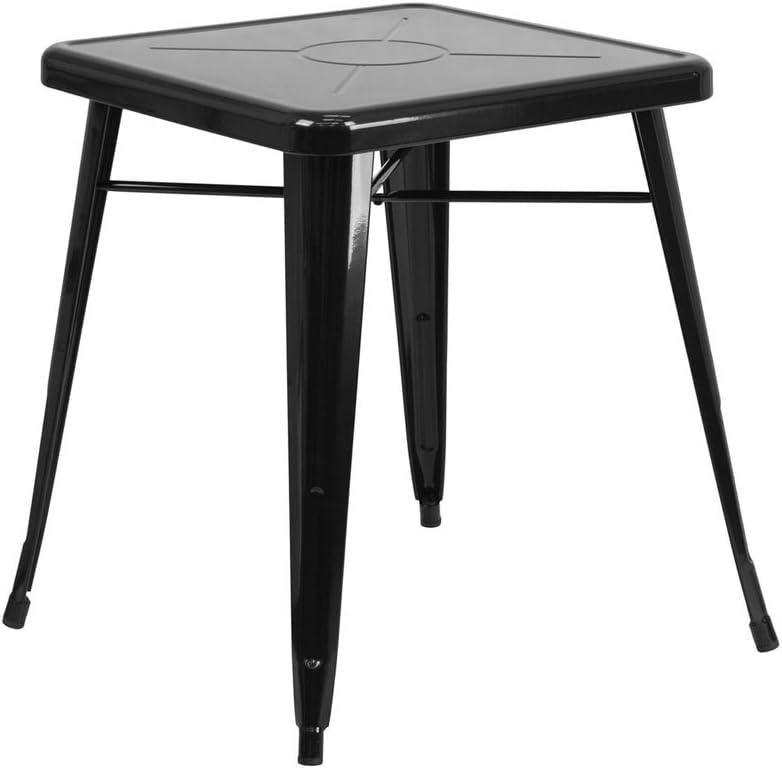 Flash Furniture Commercial Grade 23.75" Square Black Metal Indoor-Outdoor Table Set with 2 Stack Chairs