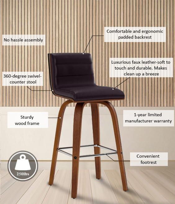 26" Vienna Faux Leather Counter Height Barstool - Armen Living