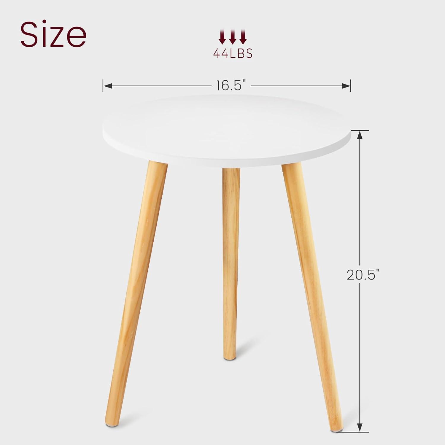 White Round MDF Side Table with Wooden Legs