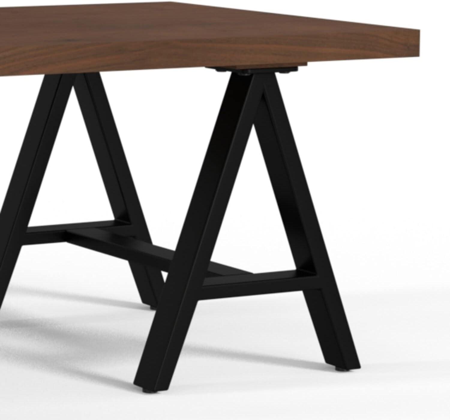 Simpli Home Sawhorse Industrial 48 inch Wide SOLID WALNUT WOOD and Metal Coffee Table