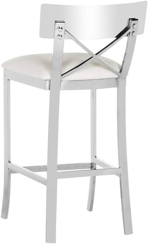Zoey 35"H Stainless Steel Cross Back Counter Stool - FOX2035 - White - Safavieh Couture