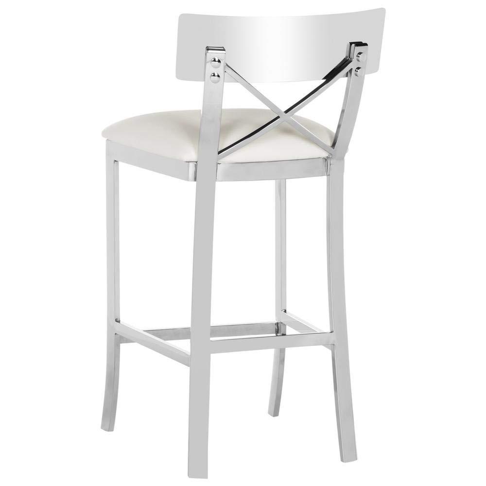 Zoey 35"H Stainless Steel Cross Back Counter Stool - FOX2035 - White - Safavieh Couture