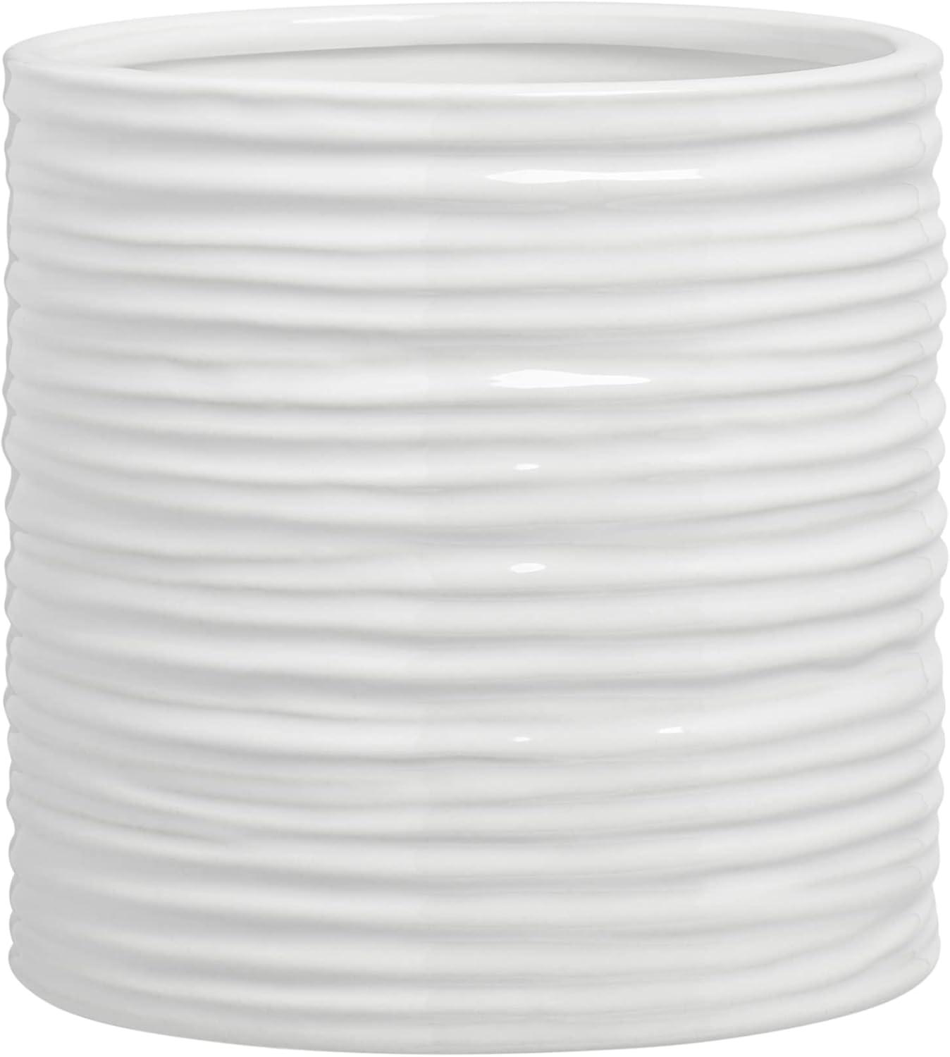 White Ripple Ceramic Cylinder Vase, 6 Inch