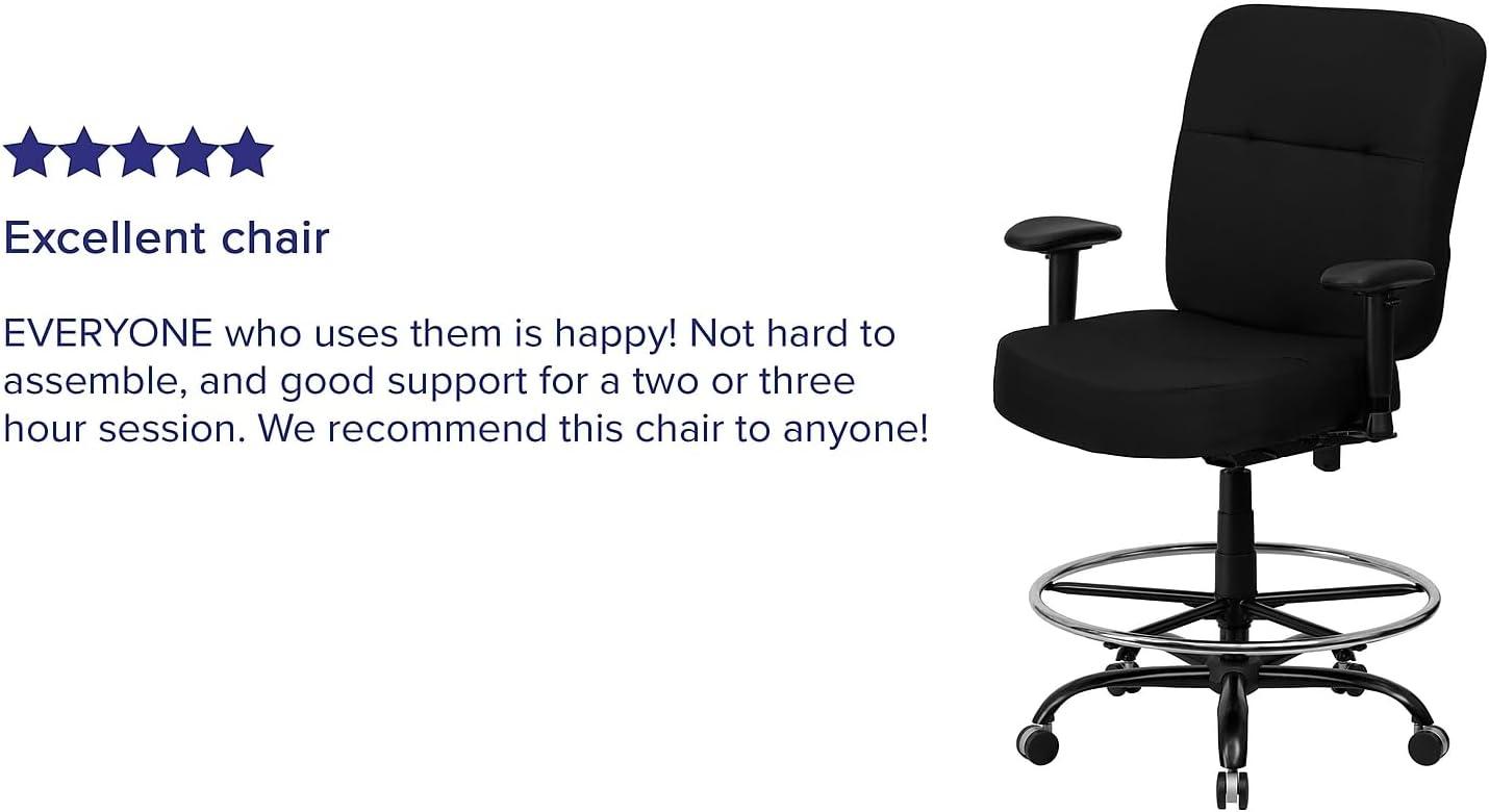 BizChair Big & Tall 400 lb. Rated Black LeatherSoft Ergonomic Drafting Chair with Adjustable Arms