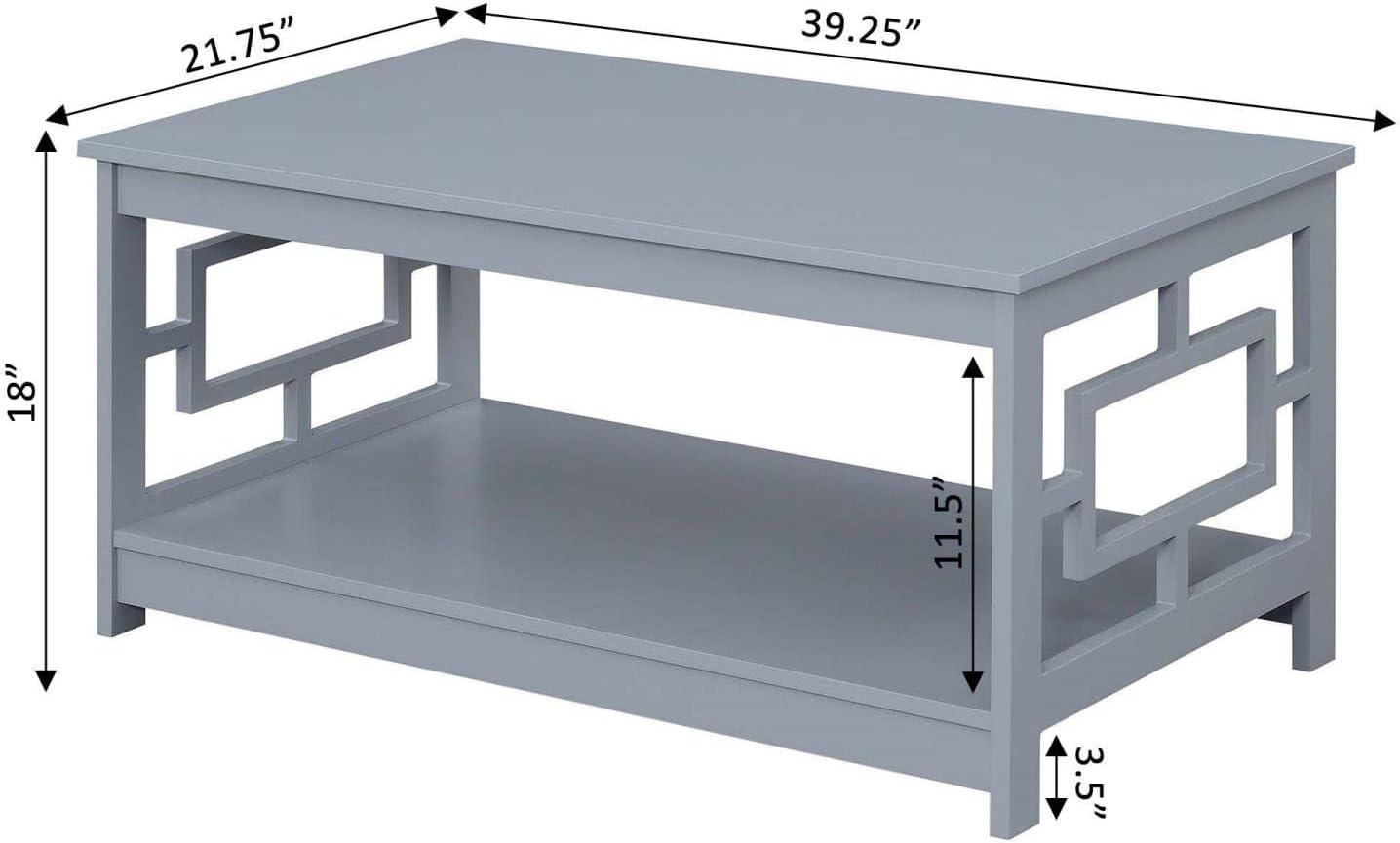 Symmetrical Square Gray Wood Coffee Table with Open Shelf