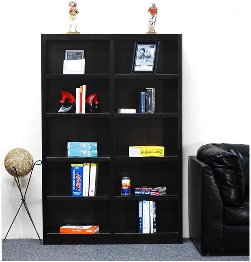 Traditional 72" Tall 10-Shelf Double Wide Wood Bookcase in Espresso