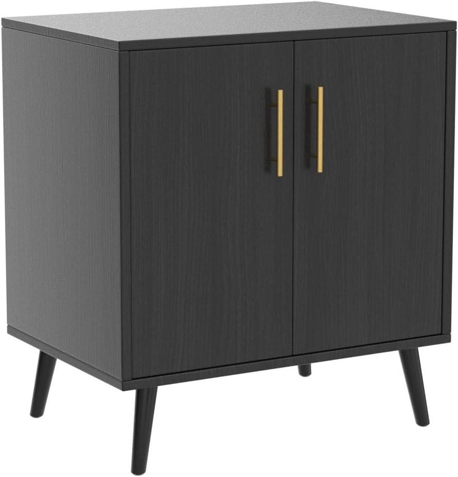 Black Accent Cabinet with 2 Doors, Free Standing Sideboard Buffet Cabinet with Storage, Mid Century Modern Storage Cabinet for Dining Room Hallway Office Entryway, 28 Inch